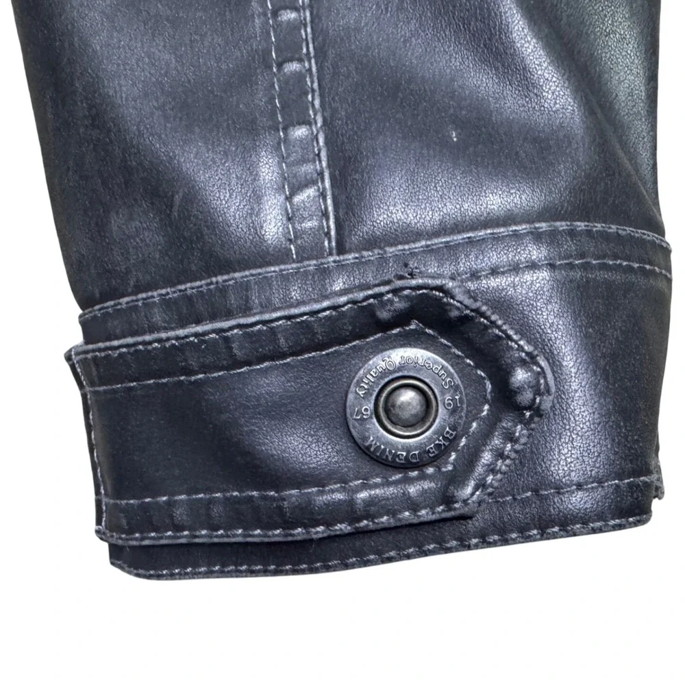 BKE Men's Faux Leather Jacket Dark Gray Size Large Slim Fit Motorcycle Biker